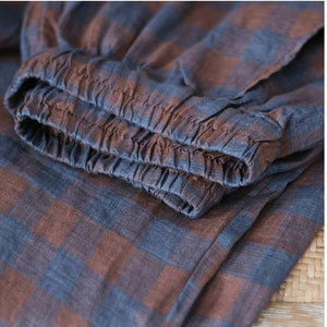 Quần baggy linen kẻ caro lưng thun hai túi chéo - NU7063