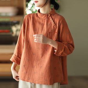 Áo sơ mi linen dài tay cổ pipi in hình ngộ nghĩnh - NU8257
