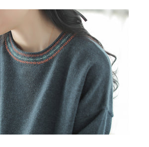 Áo T-shirt len jacquard dài tay cổ tròn - NU7775