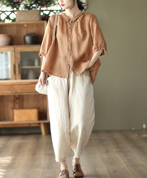 Quần baggy linen lưng thun dây rút ống rộng hai túi chéo - NU6865
