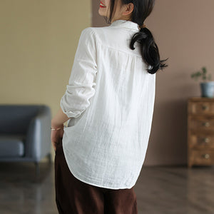 Áo sơ mi linen dài tay cổ đức một màu thêu trừu tượng - NU8150
