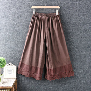 Quần baggy lưng thun ống rộng thêu hoa lá - NU7006
