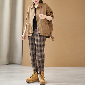 Quần baggy retro lưng thun kẻ caro ống côn - NU8049