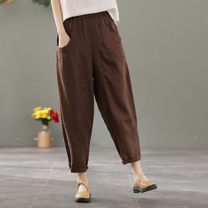 Quần baggy linen lưng thun hai túi tròn - NU7436