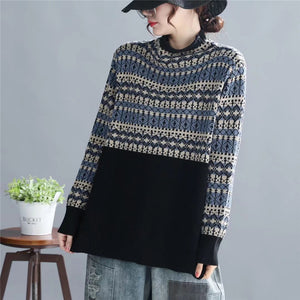 Áo len đan dài tay cổ lọ hoa văn cổ điển - NU6194