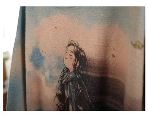 Áo len cashmere dài tay cổ tròn in cô gái - NU7777