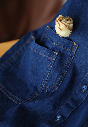 Áo sơ mi denim dài tay cổ đức form dài ba túi kiểu - NU8146