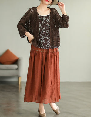 Áo khoác cardigan dệt kim ngắn tay thêu hoa lá - NU7550