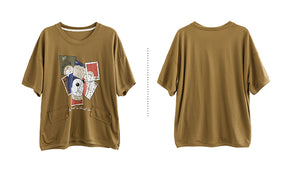 Áo T-shirt linen dệt kim ngắn tay cổ tròn in mặt chú gấu - NU8537