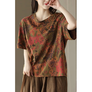 Áo T-shirt ngắn tay cổ tròn in hoa lá đơn sắc - NU8630