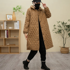 Áo khoác form dài retro chần trám lót lông nhung - NU8133