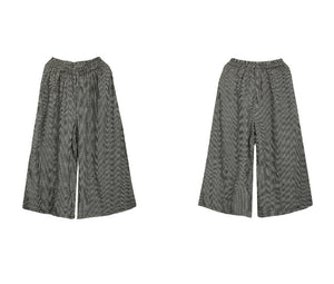 Quần baggy linen lưng thun kẻ sọc caro nhỏ ống rộng - Q258