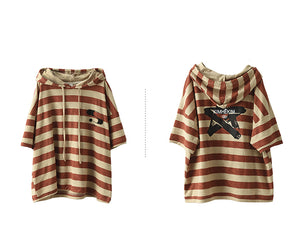 Áo hoodies ngắn tay kẻ sọc in ngôi sao - NU8441