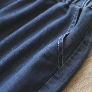 Quần baggy lửng denim lưng thun thêu bình cắm hoa - NU8563