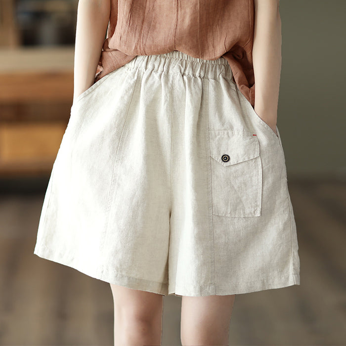 Quần sooc linen lưng thun hai túi chéo một túi kiểu - NU7117