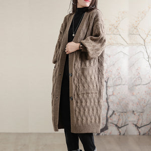 Áo khoác len trench coat dài tay kiểu bện thừng mắt cáo - NU7841