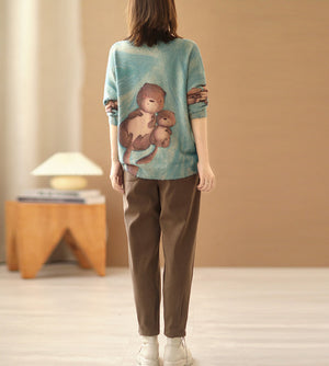 Áo len cashmere dài tay vẽ hoạt hình - NU6169