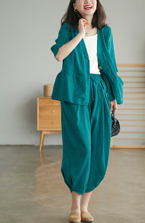 Quần baggy linen lưng thun túi tròn - NU5589
