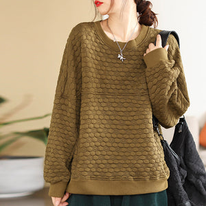 Áo T-shirt dài tay cổ tròn trần bông hai túi đứng - NU8032