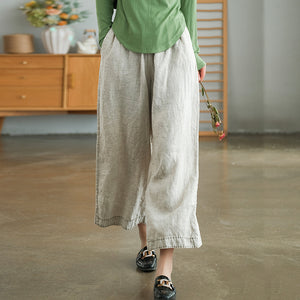Quần baggy linen lưng thun ống rộng may chỉ nổi - NU7694