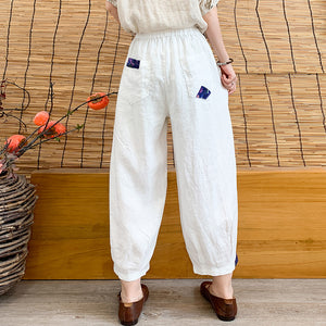 Quần baggy linen lưng thun dây rút ống túm phối vải màu - NU7154
