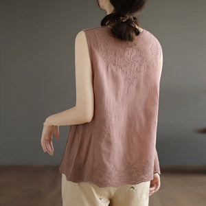Áo T-shirt sát nách cổ tròn thêu hoa văn vòng xoáy - NU7448