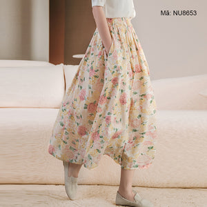 Chân váy lưng thun xếp ly in hoa liti - NU8647