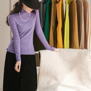 Áo T-shirt dệt kim dài tay cổ lọ một màu - NU8068