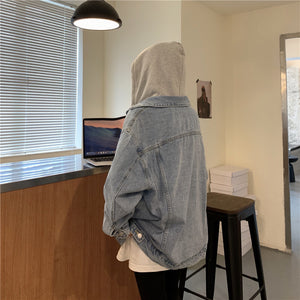 Áo khoác denim retro dài tay có mũ - NU7881