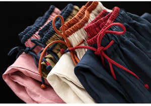 Quần baggy linen lưng thun dây rút phối màu ống côn - NU8299