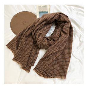 Khăn quàng len cashmere kẻ sọc caro phong cách retro - NU7806