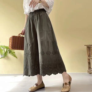 Quần baggy lưng thun thêu hoă văn đục lỗ - NU8621