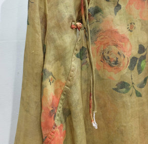 Áo sơ mi linen tay lửng cổ tròn vạt xéo khuy tròn in hoa văn - NU7269