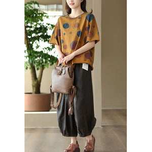 Áo T-shirt ngắn tay cổ tròn in hình tròn và mặt cười - NU8633