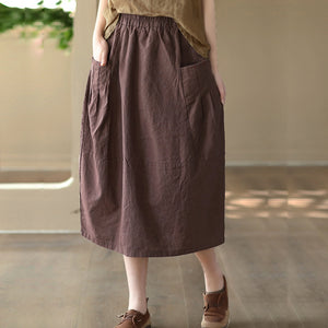 Chân váy linen retro hai túi ngang xếp ly - NU8520