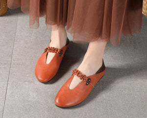 Giày da retro đế thấp quai đính hoa - NU5227