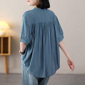 Áo sơ mi linen ngắn tay cổ V hai túi vuông - NU8560