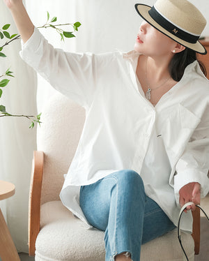 Áo sơ mi dài tay cổ đức vạt mullet form dài túi kiểu - NU7608