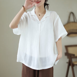 Áo sơ mi linen ngắn tay cổ vest - NU8562
