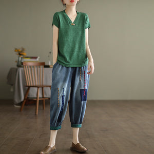 Quần baggy denim retro thêu X đối xứng - NU8206