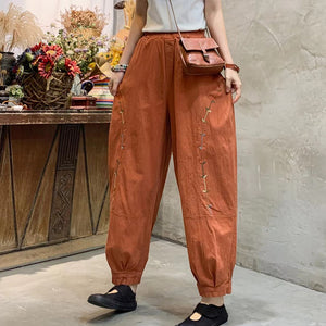 Quần baggy linen lưng thun thêu đối xứng hai túi chéo - NU6868
