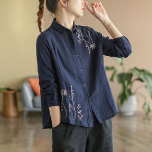 Áo sơ mi dài tay cổ đức thêu đối xứng - NU6691