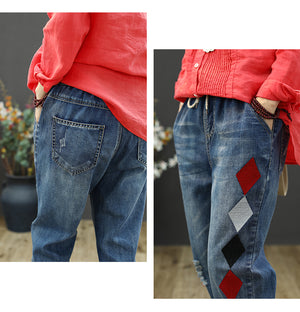 Quần baggy denim thêu hình quả trám - NU2450 - kamaka.vn - thời trang nhật