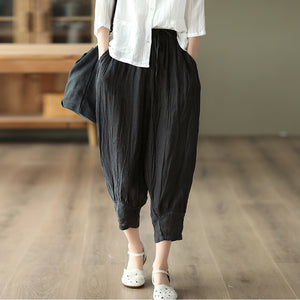 Quần baggy linen lưng thun dây rút ống túm xếp ly - NU7477