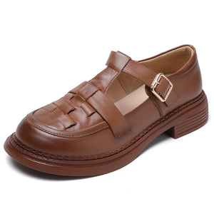 Giày da retro đế cao quai khóa gài kiểu đan caro - OD0685