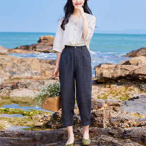 Quần baggy linen ống đứng hai túi khóa kéo - OD0608