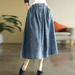 Chân váy denim lưng thun một khuy cài - NU8232