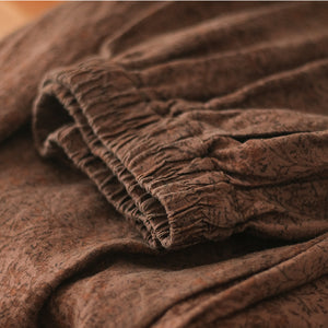 Quần baggy linen lưng thun hoa văn trừu tượng ống rộng - NU7085