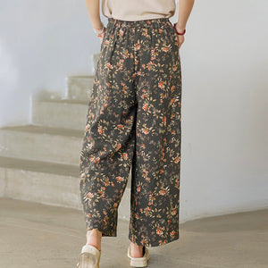 Quần baggy lưng thun ống rộng hai túi chéo in hoa lá - NU7044