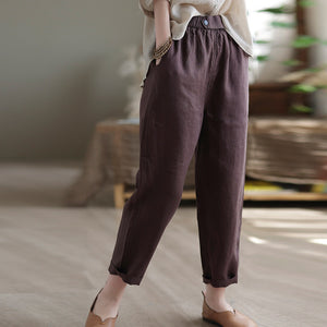 Quần baggy linen lưng thun ống đứng một khuy cài - NU7443